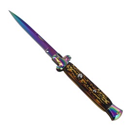 10.5" Faux Stag Stiletto Automatic Knife Titanium Bayo