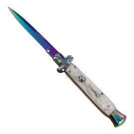 10.5" White Pearl Stiletto Automatic Knife Titanium Bayo