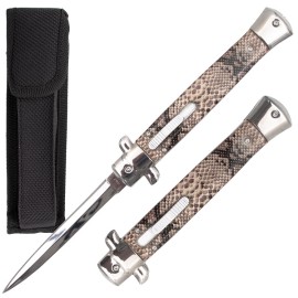 11 Inch Stiletto Bull Snake Double Action OTF Automatic Knife Satin Dagger