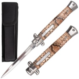 11" Stiletto Rattle Snake Dual Action OTF Automatic Knife Satin Dagger