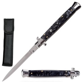 13" Milano Auto Stiletto Switchblade Knife Black Pearl Handle