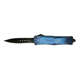 5" Closed Blue D/A Automatic OTF Switch Blade Knife Dagger Serrated