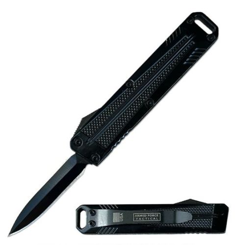 5" Mini Pocket Torpedo Black D/A OTF Automatic Knife Dagger Point Black Blade