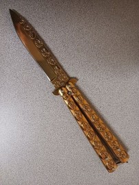 5" Stainless Steel Butterfly Knife Gold Skulls bf-102-4