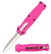 5.35" Mini Hot Pink D/A OTF Automatic Knife Dagger Point Black Plain