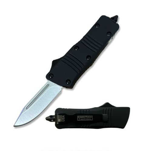 5.5" Open Mini Wasp Black Automatic D/A OTF Knife Drop Point Blade