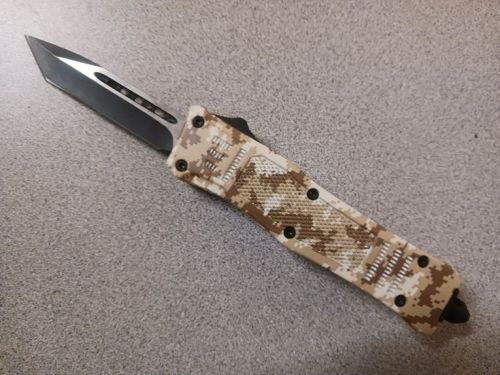 6.5" Delta Force Desert Camo D/A OTF Automatic Knife Tanto Point Two Tone Plain