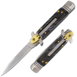 7" Black Pearl Leverlock Automatic Knife Brass Satin Bayo