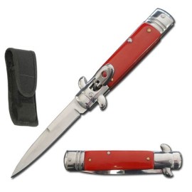 7.5" Red Leverlock Automatic Knife Satin Bayo