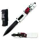 7" White Red Rose Automatic Dual Action Out The Front Knife