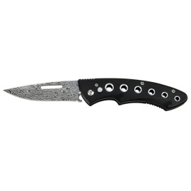 8" Black Auto Knife Damascus Etch Auto Blade