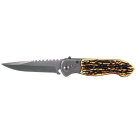 8" Faux Jigged Bone Overlay Handle Drop Point Automatic Knife