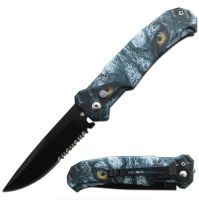 8" Open Ballistic Switch Blade Automatic Knife Wolf Eyes