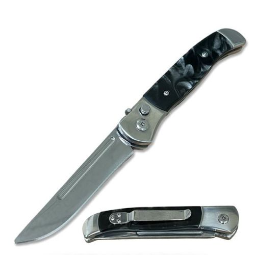 8" Open Everyday Carry Clip Point Auto Switchblade Knife Black Pearl