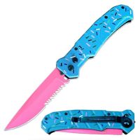8" Open Pink Blade Switch Blade Automatic Knife Blue Sprinkles