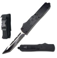 8.25" Open Commando D/A OTF Automatic Knife Tanto Serrated Black Two Tone