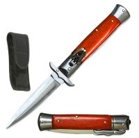 8.25" Wood Handle Automatic Lever Lock Stiletto Knife ST-11WD