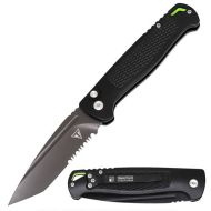 8.5" Open CNC Machine Black Automatic Knife Tanto Point Black Serrated Blade