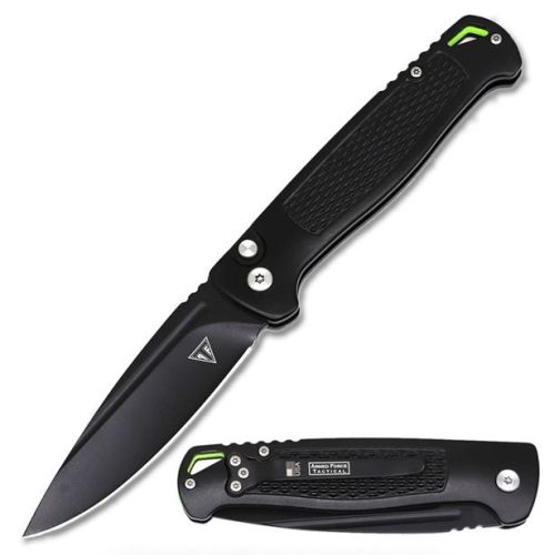 8.5" Overall CNC Machined Black Side Open Automatic Knife Black Drop Point Blade