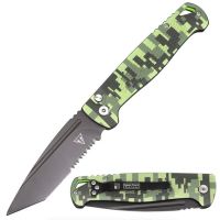 8.5" Overall CNC Machine Camoflage Automatic Knife Tanto Point Black Serrated Blade
