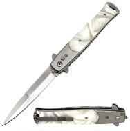 8.75" Coil Spring White Pearl Milano Stiletto Automatic Knife (4" Bayonet)