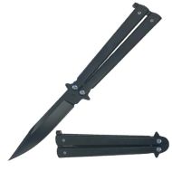 8.75" Overall Black Stainless Steel Sandblast Butterfly Knife
