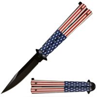 8.75" Overall American Flag Stainless Steel Butterfly Knife