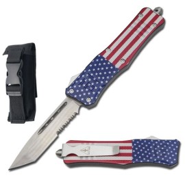 9" American Flag Out The Front Automatic D/A OTF Knife