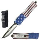 9" American Stars & Stripes Flag Automatic D/A OTF Pocket Knife