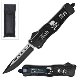 9" Bad A$$ Skull Tactical OTF Pocket Knife Drop Point Blade-