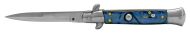 9 Inch Blue Swirl Stiletto Automatic Knife Satin Bayo