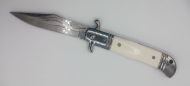 9" CZ Bolster Release Automatic Knife White Bone (4" Damascus)
