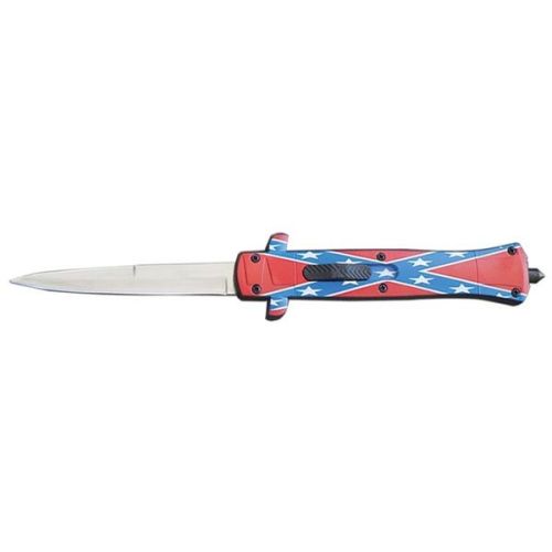 9" Confederate Flag ABS Dixie D/A OTF Stiletto Automatic Knife Satin Bayonet