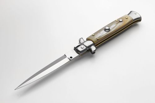 Frank Beltrame 9" Italian Stiletto Automatic Knife Brazilian Horn (4" Satin Dagger)