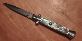 9" Frank Beltrame Red Dot Abalone Picklock Italian Stiletto Automatic Knife Bayo