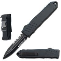 9" Havoc Black OTF Dual Action Automatic Knife Stonewash Dagger Serrated