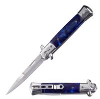 9" Coil Spring Blue Pearl Milano Stiletto Automatic Knife (4" Bayonet)