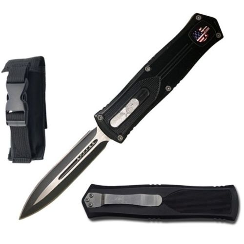 9" Open Punisher D/A OTF Automatic Switch Blade Knife Black Two Tone Dagger