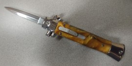 9 Inch Orange Pearl D/A OTF Stiletto Automatic Knife Satin Dagger