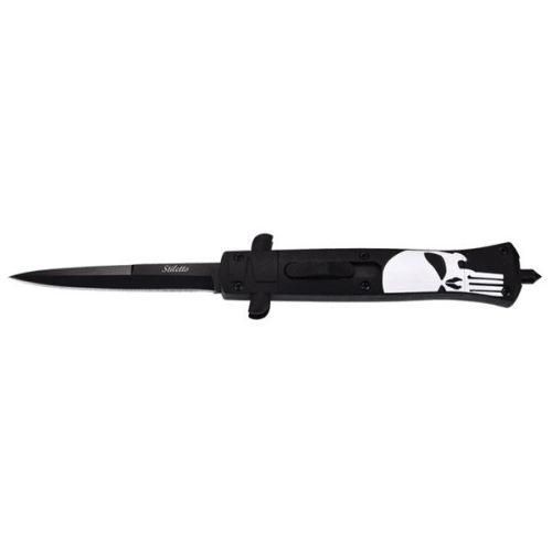 9" Punisher Skull ABS Black D/A OTF Stiletto Automatic Knife Black Bayonet