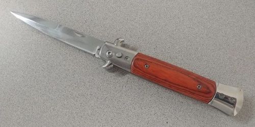 Old School Stiletto Rosewood Automatic Knife Bayonet Point Satin Plain