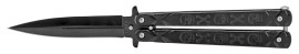 9" Skull Cross Bones Black Butterfly Knife Black Spear Point