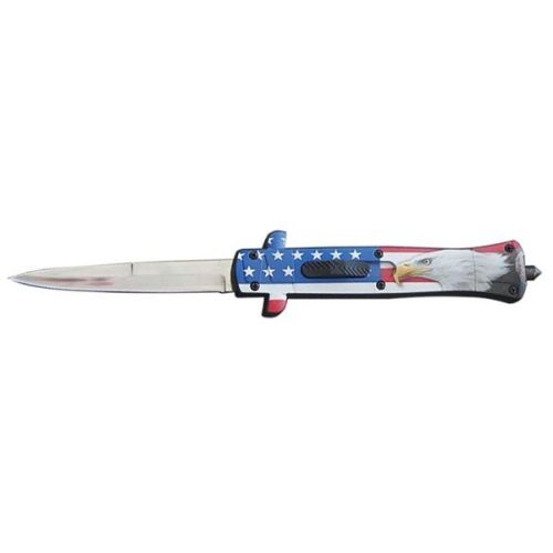 9" USA Flag ABS Eagle D/A OTF Stiletto Automatic Knife Satin Bayonet