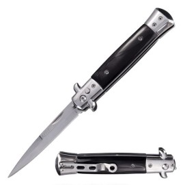 9" Coil Spring Black Wood Milano Stiletto Automatic Knife (4" Bayonet)