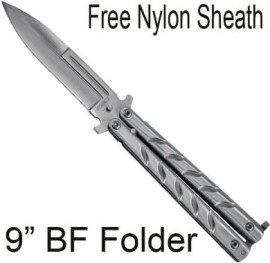 9" Silver Stiletto Style Butterfly Knife