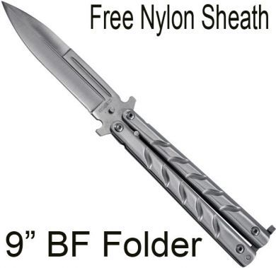 9" Silver Stiletto Style Butterfly Knife 12315