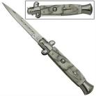 9.5" Switchblade Stiletto White Marble Automatic Knife