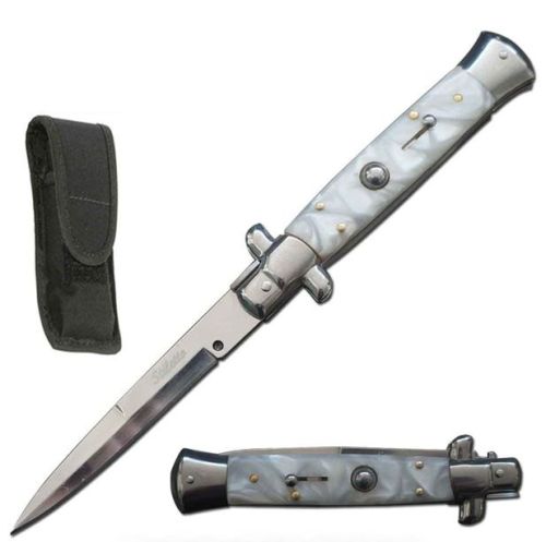 Best Value White Pearl Milano Stiletto Automatic Knife (9.75" Overall)
