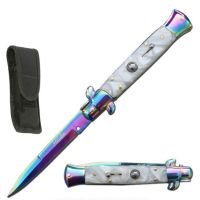 Top Value Titanium White Pearl Milano Stiletto Automatic Knife (9.75" Overall)