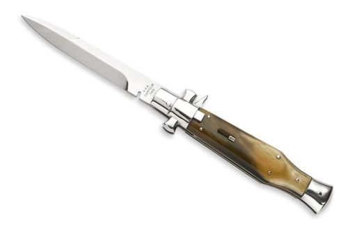 A.G.A Campolin Black Widow Brazilian Cow Horn Italian Stiletto Automatic Knife